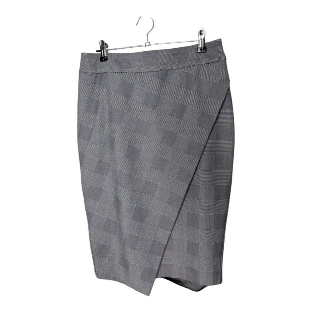 Express Gray Glen Plaid Asymmetric Wrap Pencil Skirt - Size 6